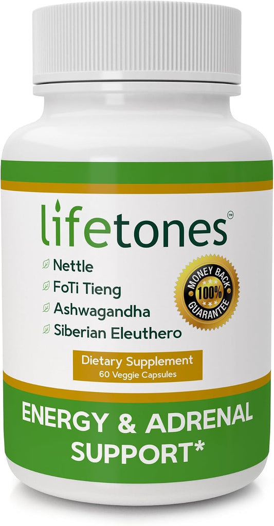 Life Tones Energy & Adrenal Support Capsules - Natural Energy Boost, Stress Relief, and Adrenal Health Formula - 60 Vegan – Image 1