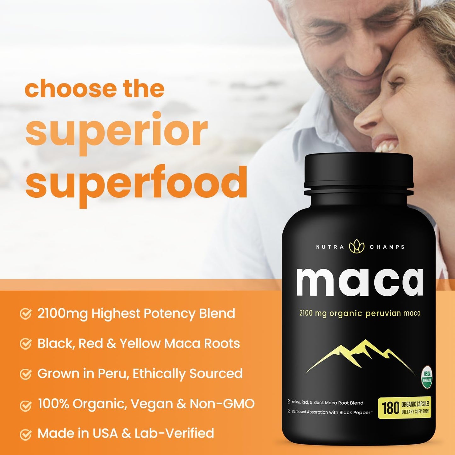NutraChamps USDA Organic Maca Root Capsules, 2100mg, 180 Capsules - görsel 3