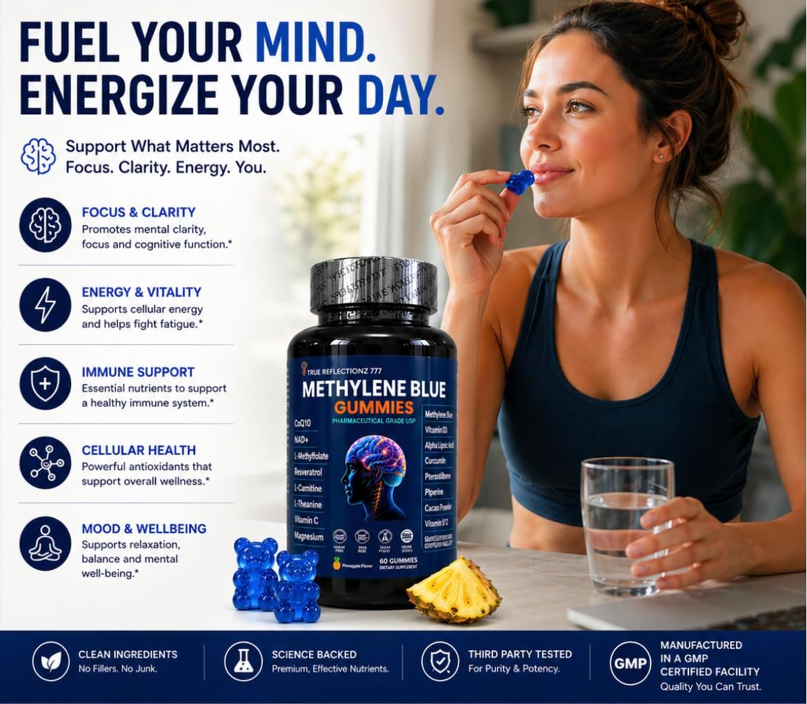 Methylene Blue Gummies 12mg – Cognitive Support with Methylated B12, NAD, and Antioxidants – Image 3