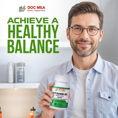 Doc Mila Vitamin B2 Riboflavin 400mg Capsules – Vegan Supplement for Energy & Nervous System Support – 60 Capsules – Image 6