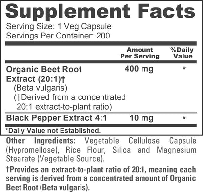 NusaPure Organic Beetroot, 400 mg, 200 Veg Capsules (Vegan, Non-GM)