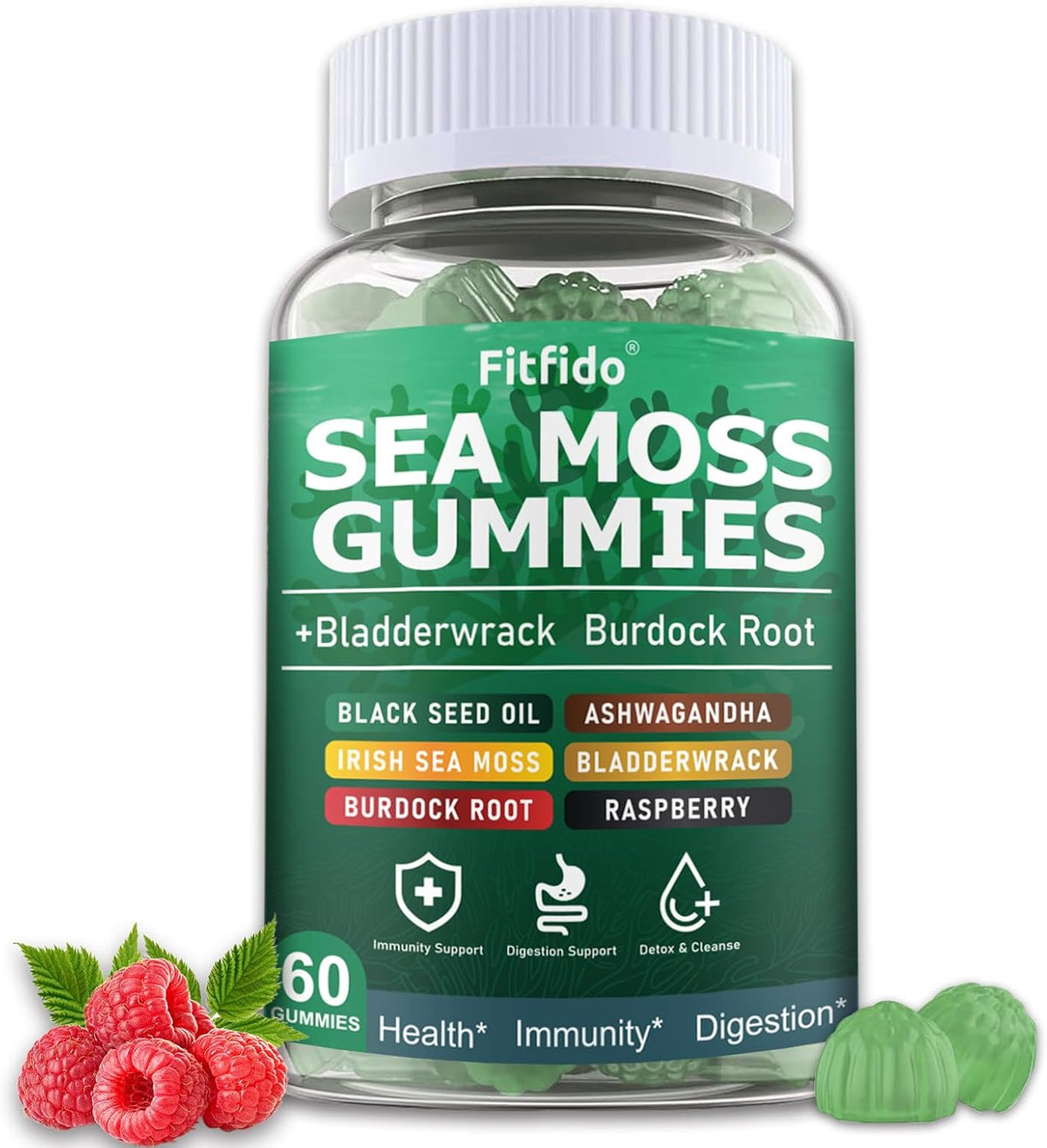 Irish Sea Moss Gummies 3000mg with Bladderwrack, 60 Count – Image 1