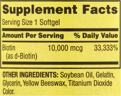 Spring Valley Biotin 10,000 mcg, 120 Pack, Soft-gels, Biotin for Hair, Skin, Nail Health – Image 2