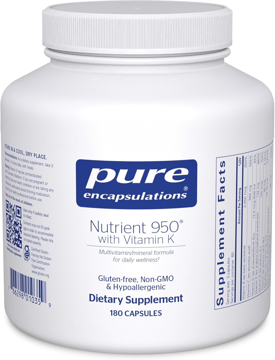 Pure Encapsulations Nutrient 950 with Vitamin K - Multivitamin & Mineral Supplement - 180 Capsules - görsel 1
