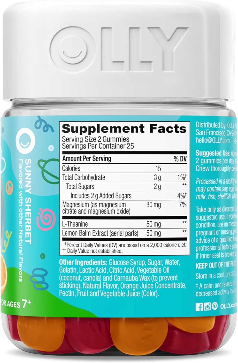 OLLY Kids Chillax Gummy - Magnesium, L-Theanine & Lemon Balm - Calm Mood Support - Sherbet Flavoured - 50 Gummies - görsel 9
