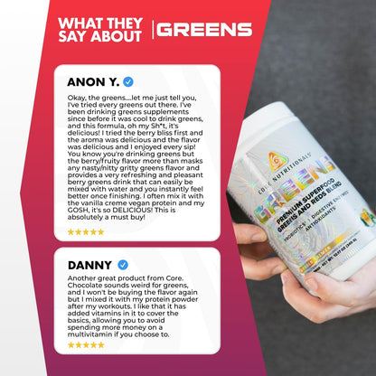 Core Nutritionals Greens | Premium Superfood Reds & Greens Blend | 5 Billion CFU Probiotics, Digestive Enzymes, and Antioxidants | 30 Serves (Grape Candy)