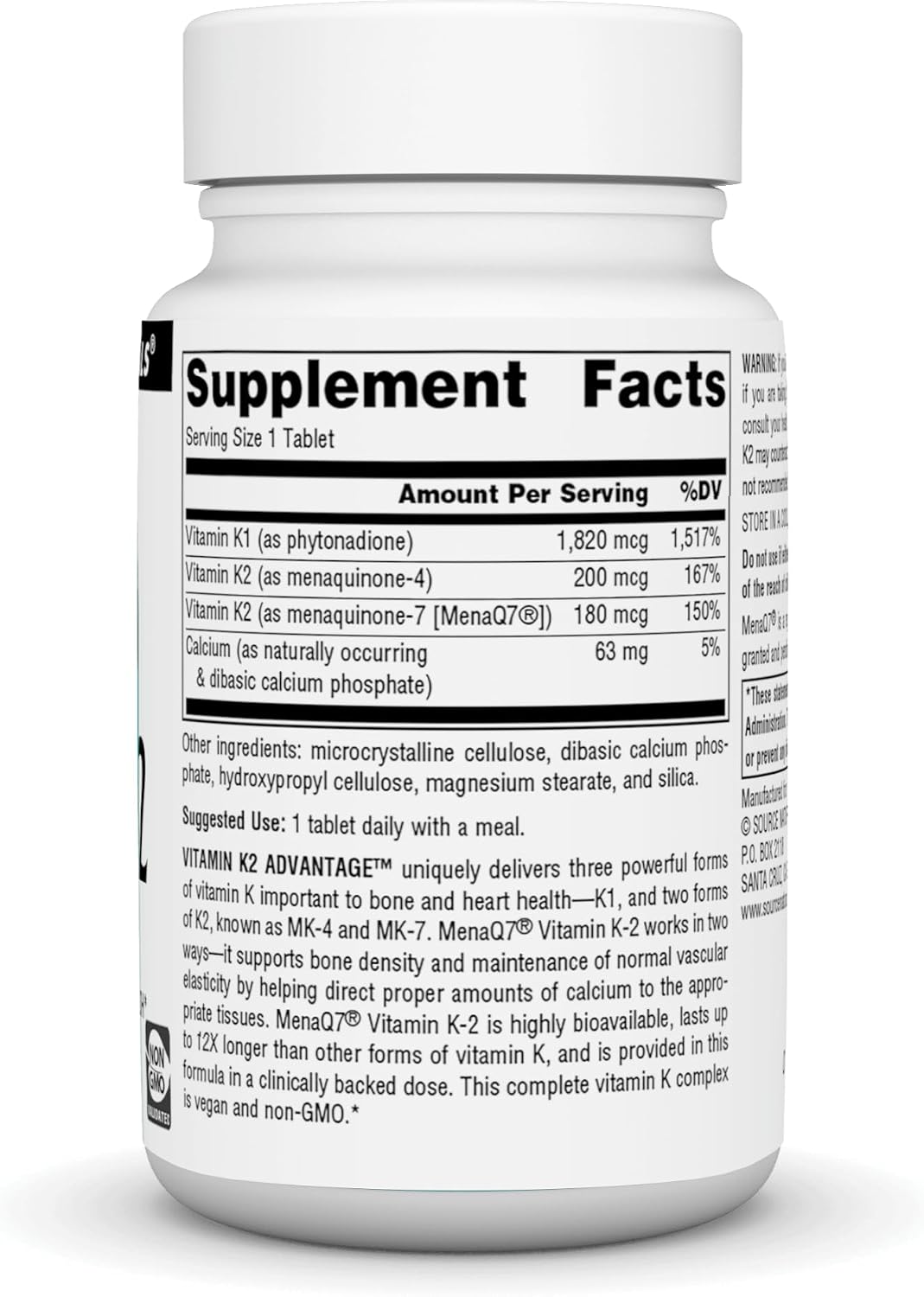 Source Naturals Vitamin K2 Advantage, for Bone and Heart Health*, 2200 mcg - 120 Tablets - görsel 2