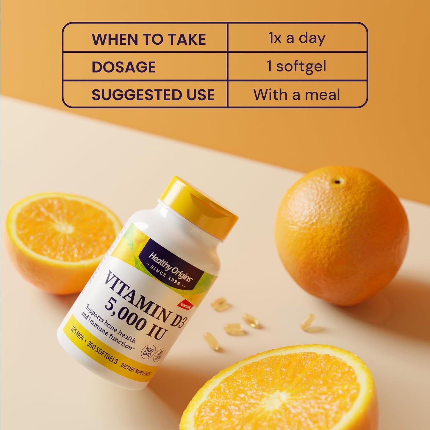 Healthy Origins Vitamin D3 5,000 IU - High Potency Softgels for Immune & Bone Support, Non-GMO, Gluten Free, 120 Count - görsel 5