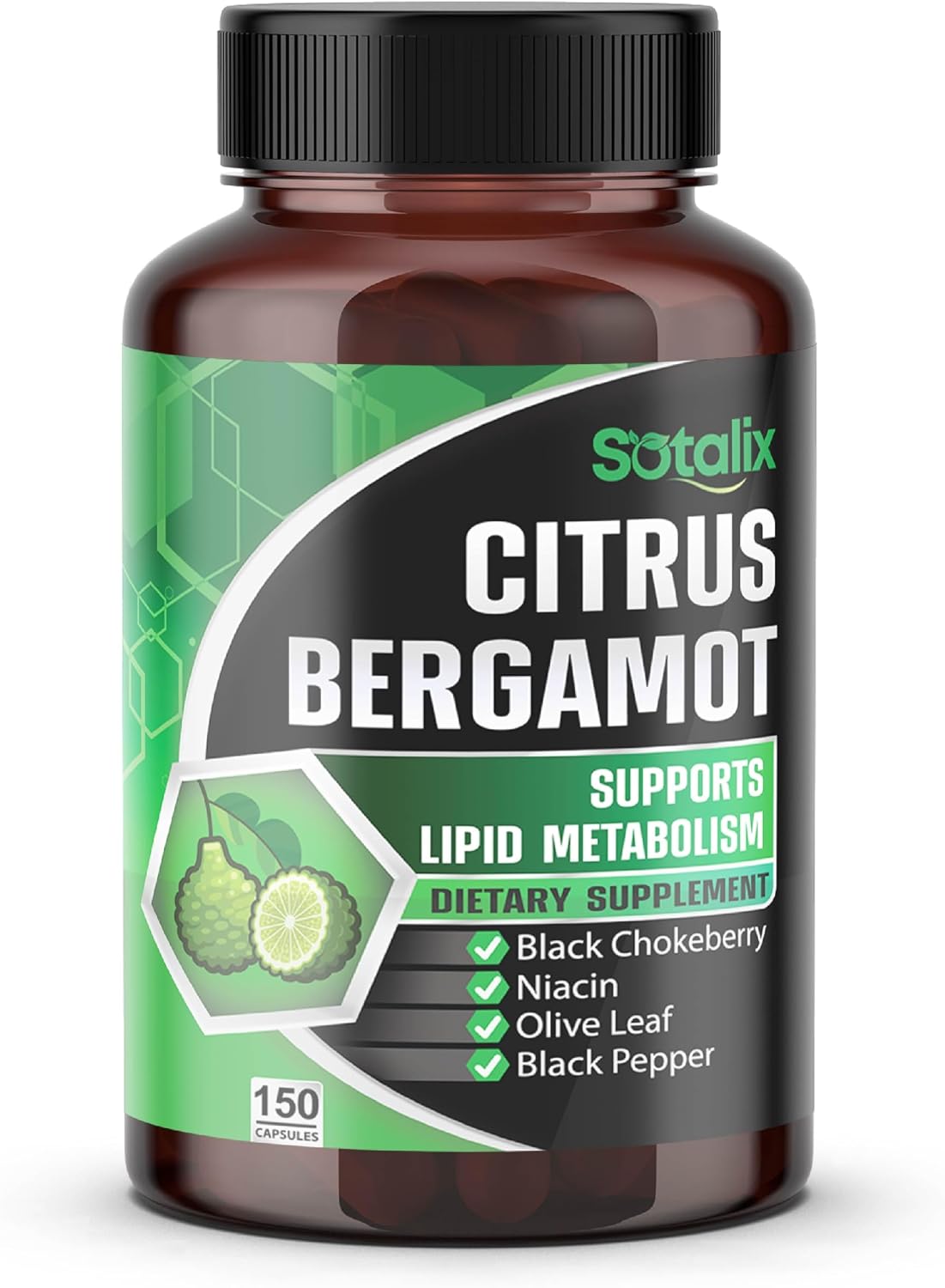 Premium Citrus Bergamot Supplement with Niacin - Heart and Circulatory Support - 150 Capsules - görsel 1