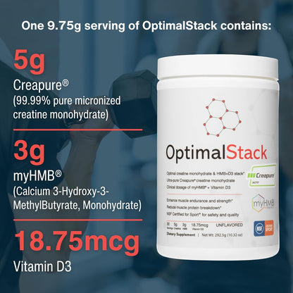 OptimalStack Creatine Monohydrate, HMB & Vitamin D3 Stack | NSF Certified | Unflavoured, 30 Servings – Image 6