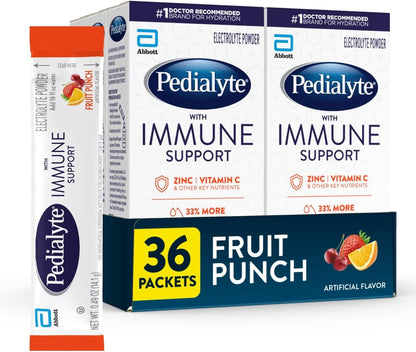 Pedialyte with Immune Support, Electrolyte Drink Powder Variety Pack (Fruit Punch & Mixed Berry) - 24 Powder Packets