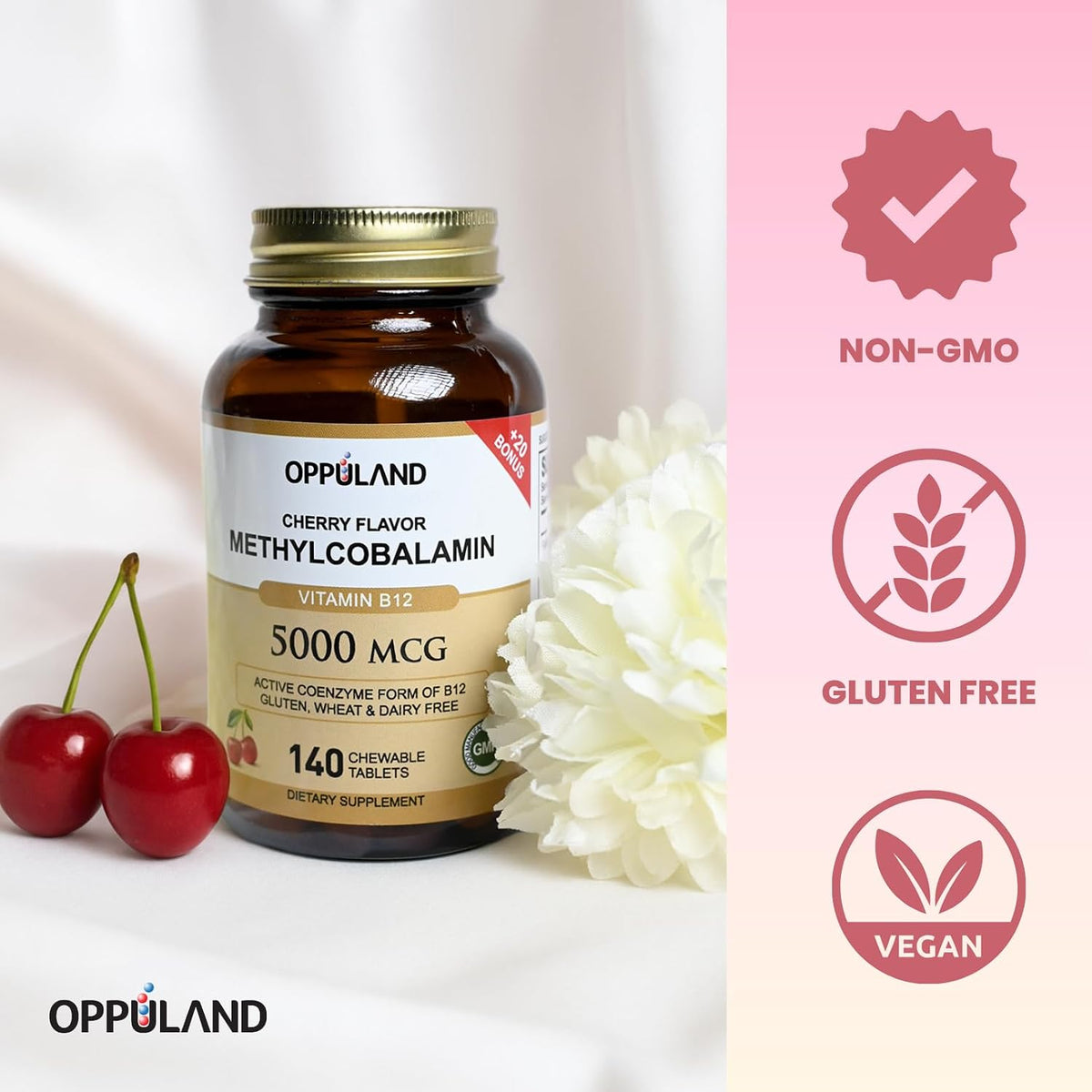 Oppuland Methyl B-12 5000mcg with Folate - – Vegan-friendly, non-GM, and Gluten Free – Image 4