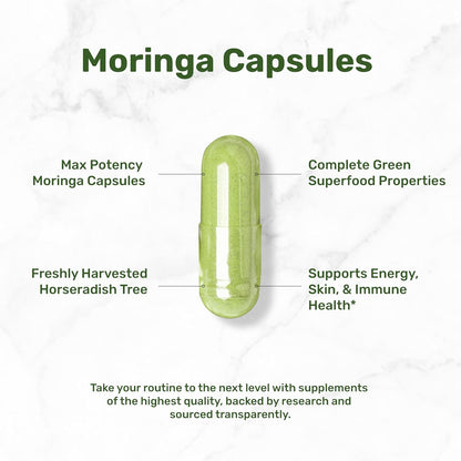 Moringa Capsules 240 Capsules – Maximum Potency Pure Moringa Leaf Extract – Complete Green Superfood Supplement