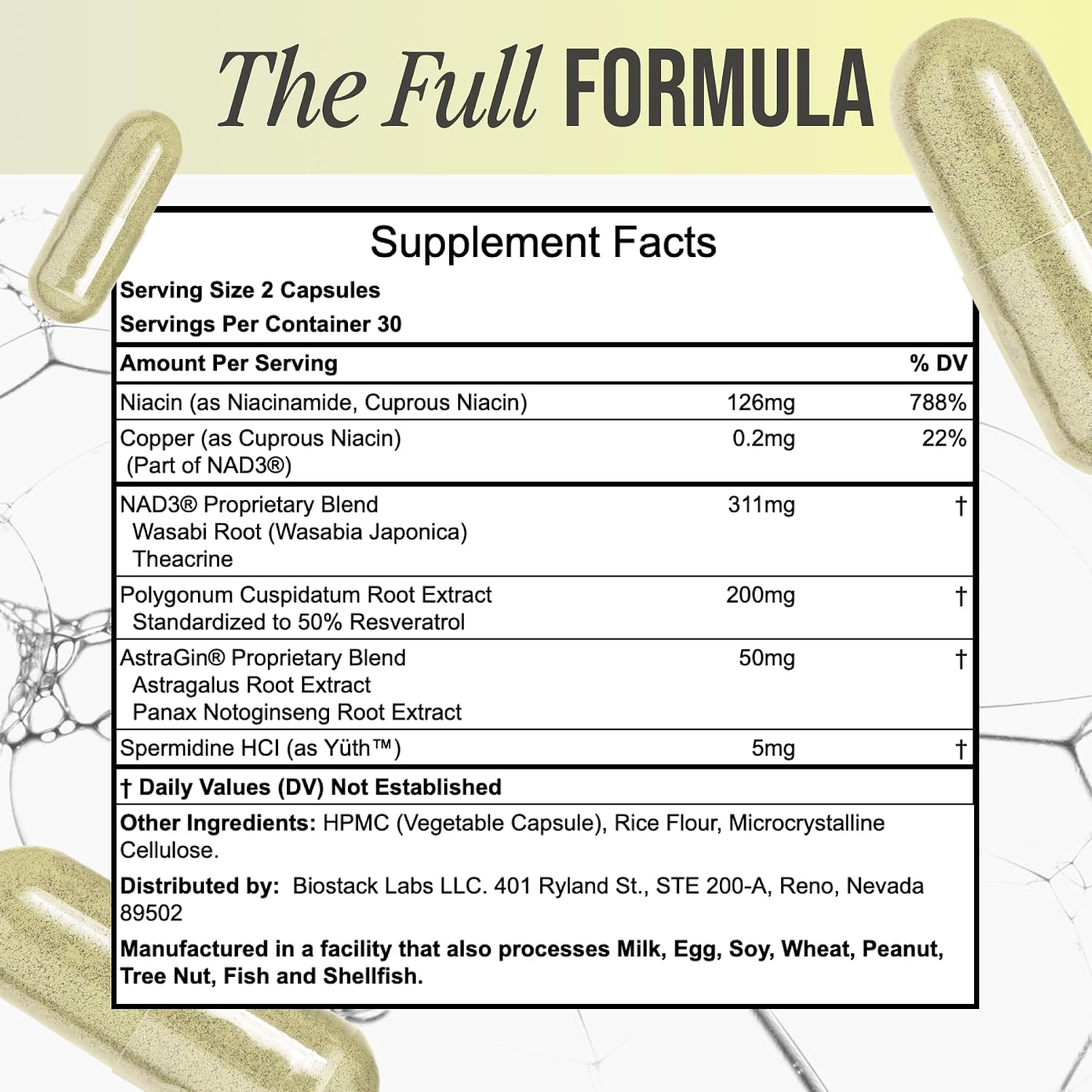 BIOSTACK NAD Regen - NAD3 Supplement with Spermidine, Resveratrol & Niacinamide - 30-Day Supply - görsel 3