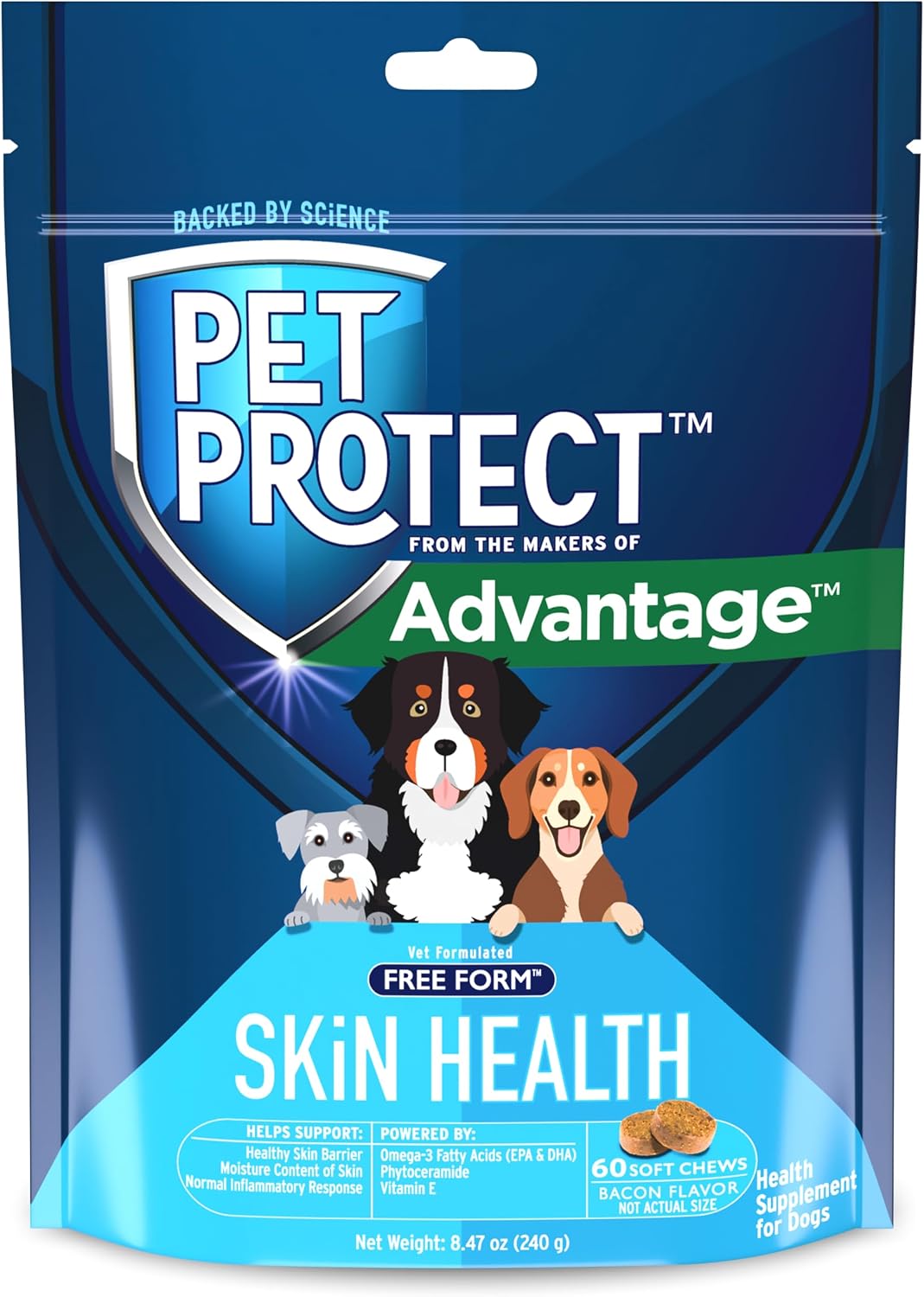 Pet Protect Skin Health Supplement for Dogs – Bacon-Flavoured Soft Chews, 60 Count - görsel 1