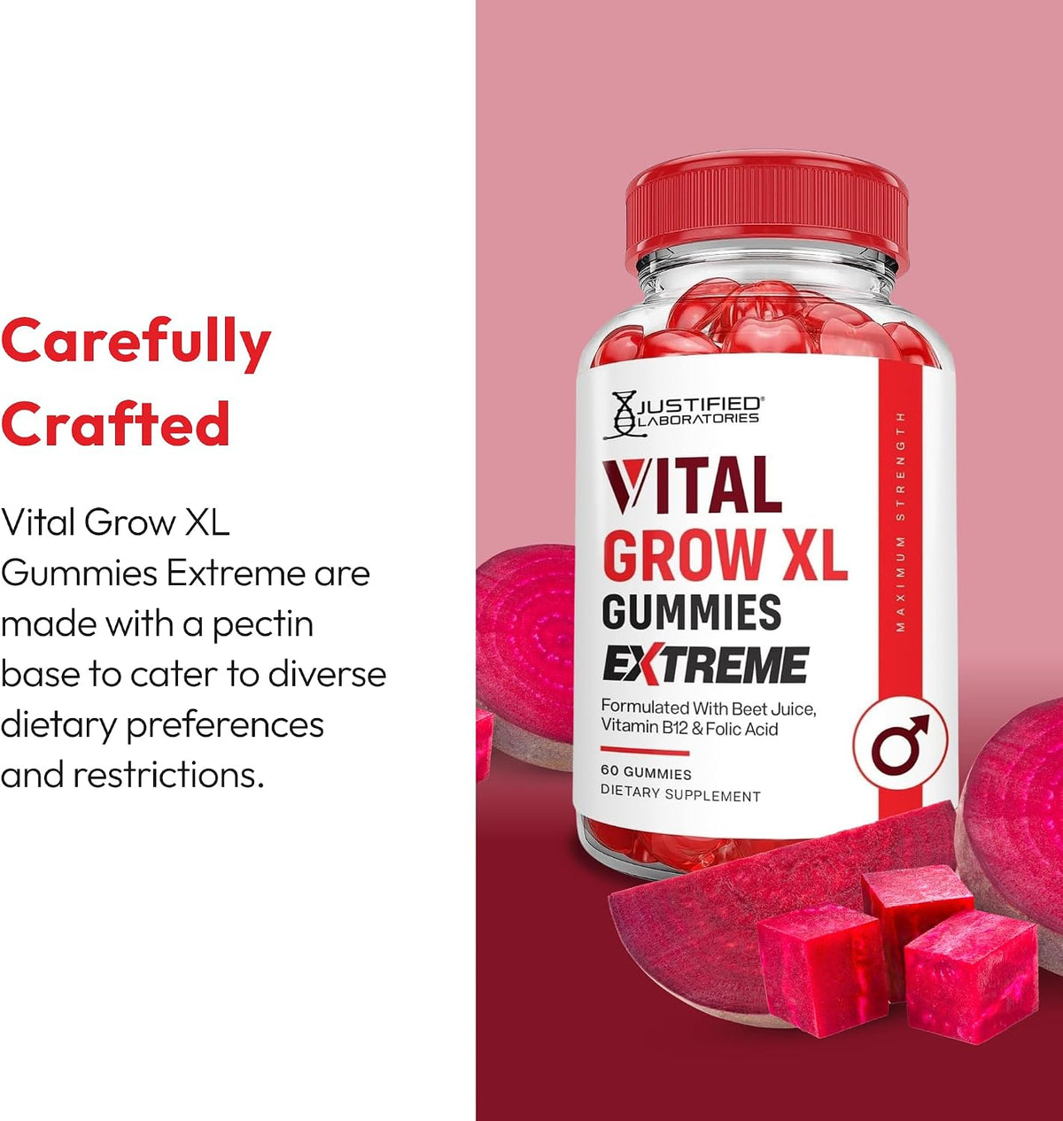 Justified Laboratories Vital Grow XL Gummies – Vegans and vegetarians: B12 is naturally found in animal products, – Image 5