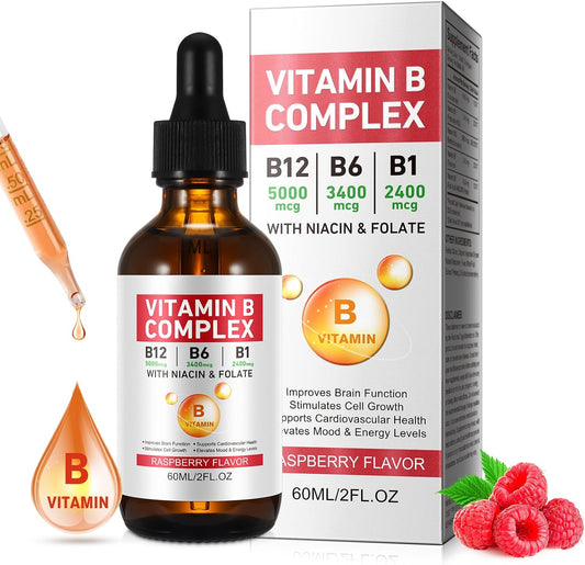 Vitamin B Complex Liquid, Vegan Vitamin B12 – Thiamine (B1) – 2,400 mcg: Essential for energy metabolism and nerve – Image 1