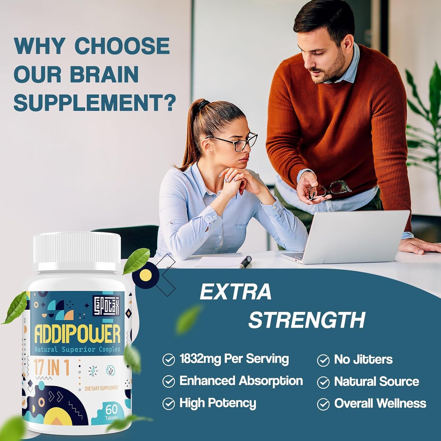 17-in-1 Brain Supplement for Memory and Focus: Nootropic with Herbal Extracts, Vitamins & Amino Acids - 60 Tablets - görsel 6