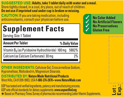 Nature Made Vitamin B6 100 mg Tablets (Pack of 4)