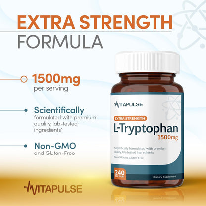 L-Tryptophan Supplement, 1500mg, 240 Capsules, Night-time Formula, Non-GM – Image 5