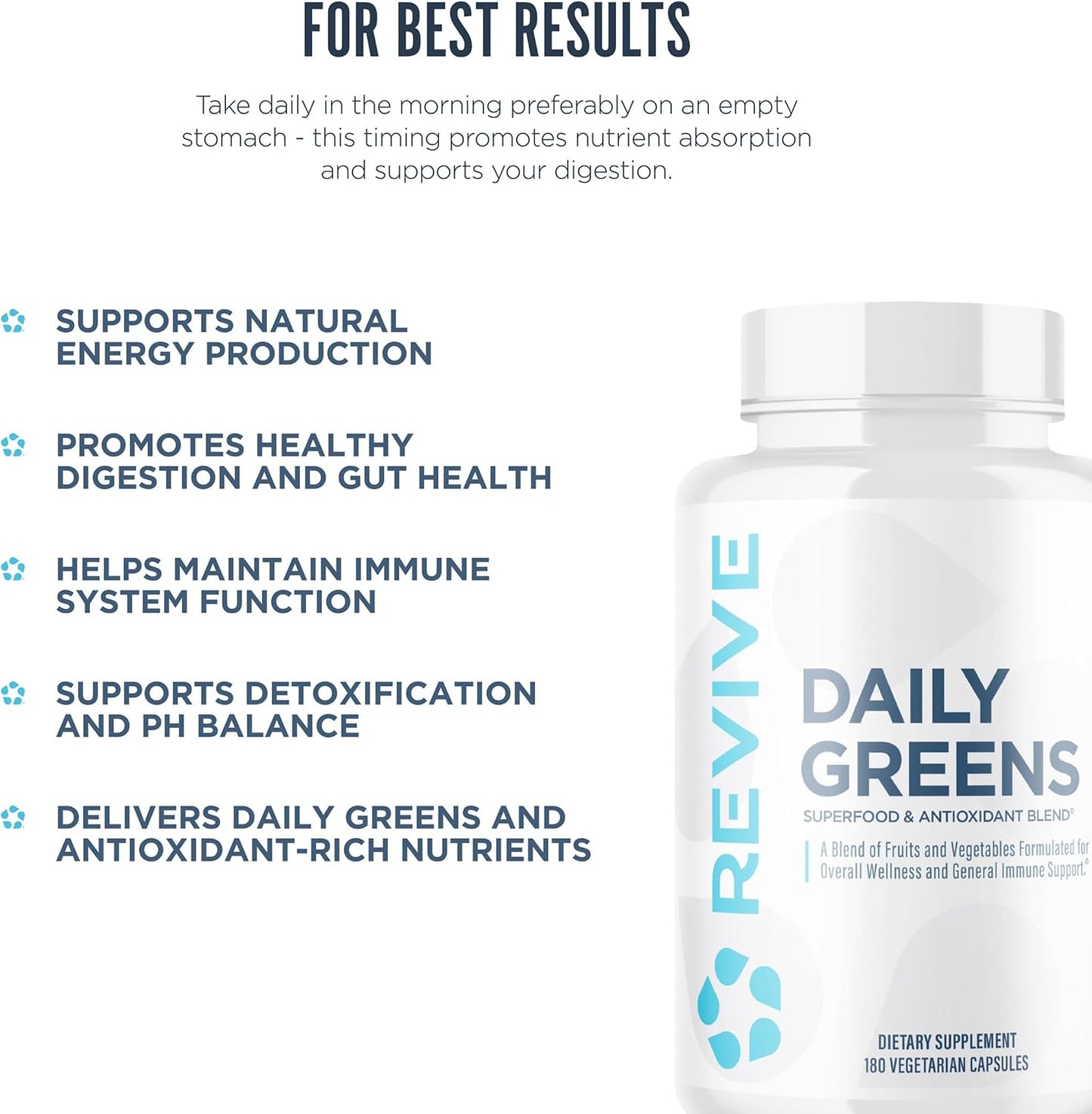 Revive MD Daily Greens - Superfood & Antioxidant Blend with Digestive Enzymes, Prebiotics & Probiotics - 180 Capsules - görsel 5