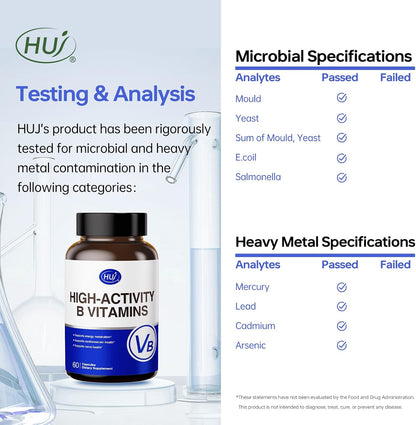 HUJ High-Activity B Vitamins - Supports Normal Energy Production & Nervous System Health - Supplement with 8 B Vitamins, Inositol and D-Chiro Inositol - 60 Capsules