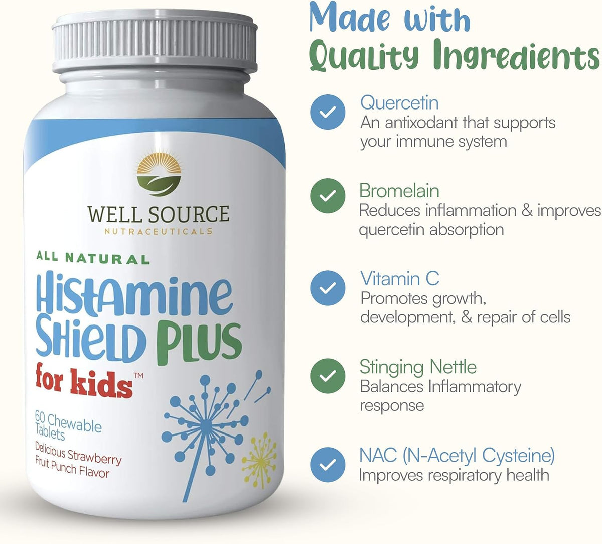 Histamine Shield Plus Kids – Natural Antihistamine Chewable Tablets, 60 Strawberry Fruit Punch – Image 7