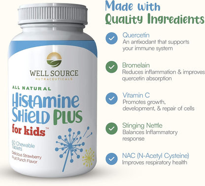 Histamine Shield Plus Kids – Natural Antihistamine Chewable Tablets, 60 Strawberry Fruit Punch – Image 7