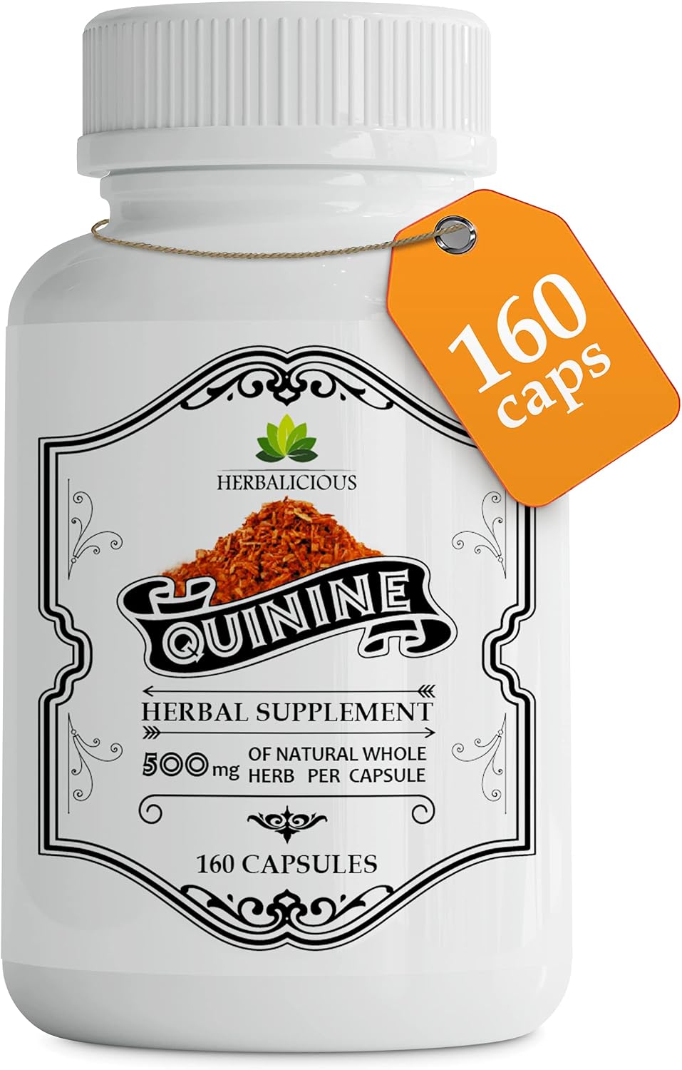 HERBALICIOUS Quinine Capsules - Cinchona Officinalis Bark Supplement for Leg Cramps & Digestive Health, 500mg, 160 Capsules - görsel 1