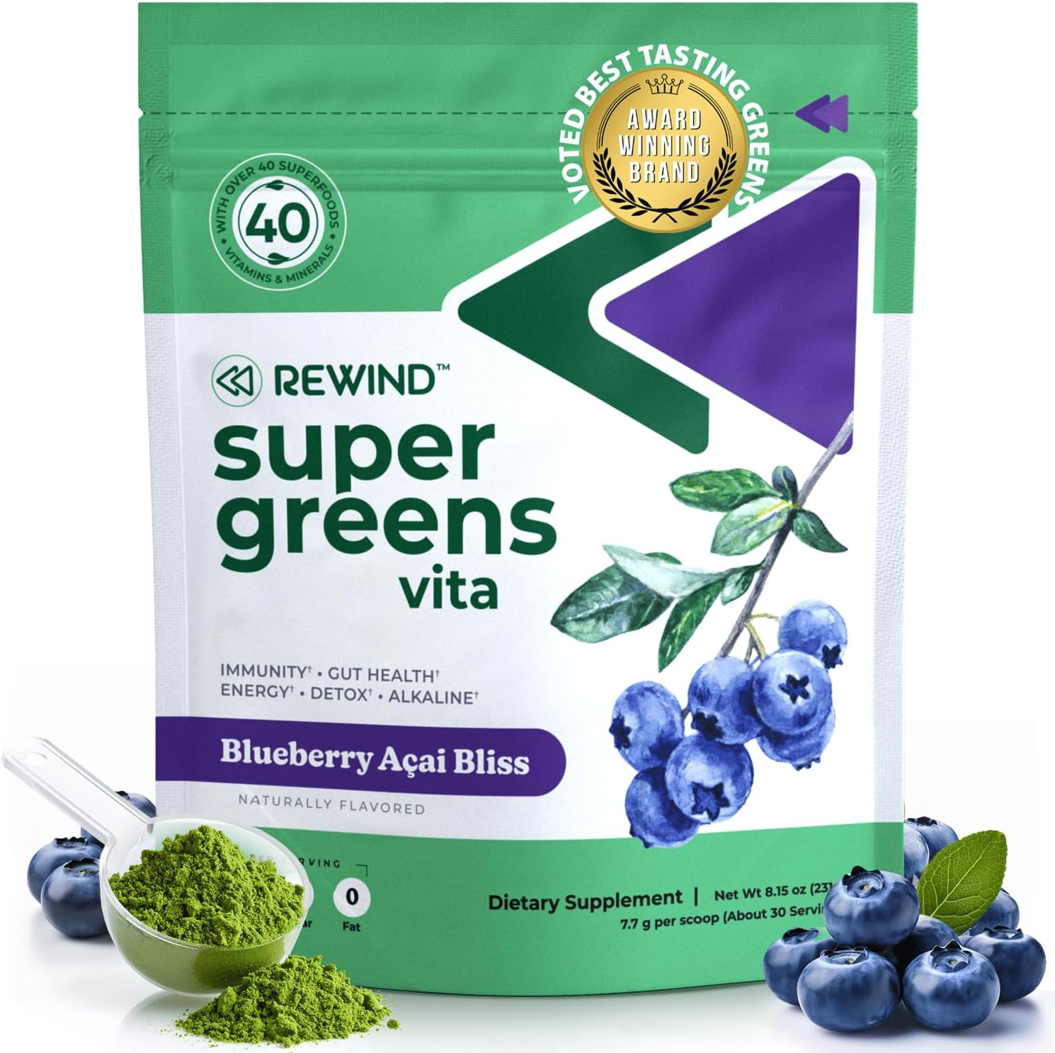 Rewind Best Tasting Super Greens Powder – Peach Flavour (40+ Superfoods, Vitamins & Minerals) - görsel 6