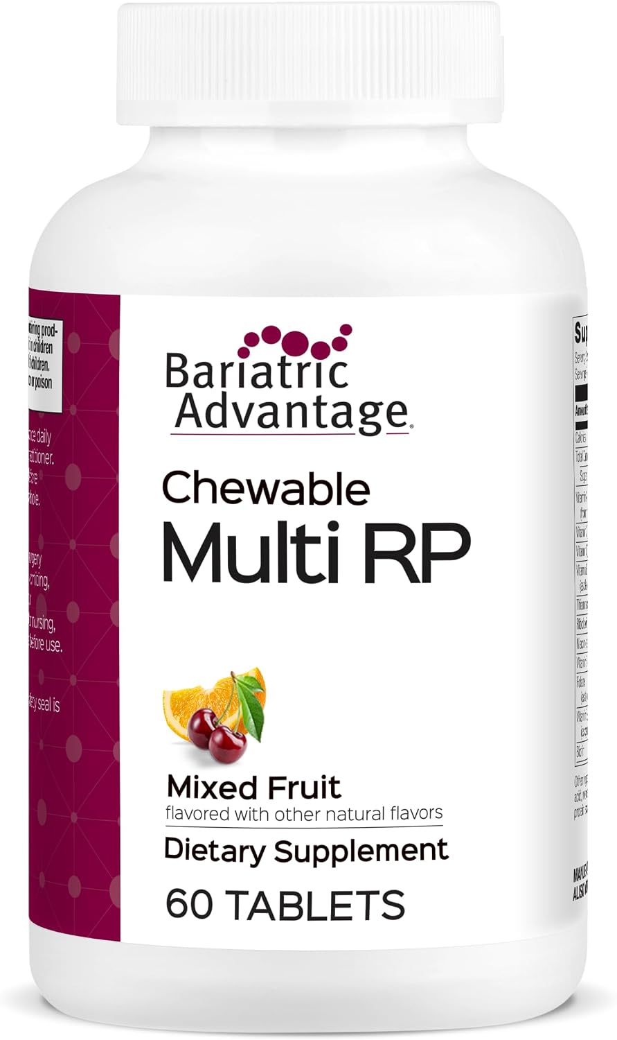 Bariatric Advantage Chewable Multi RP Multivitamin - for Bariatric Surgery Patients - with Iron, Copper, Vitamin C, A, Zinc & More - 100% RDI of 18 Nutrients - Mixed Fruit Flavour - 60 Chewable Tablets - görsel 1