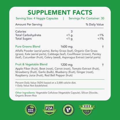KaraMD Pure Nature | Greens, Fruit and Veggies Supplement | Wholefood Multivitamin & Antioxidants | 20 Fruits and Vegetables Supplements for Energy & Digestion | Gluten free & Vegan Friendly (4-pack)