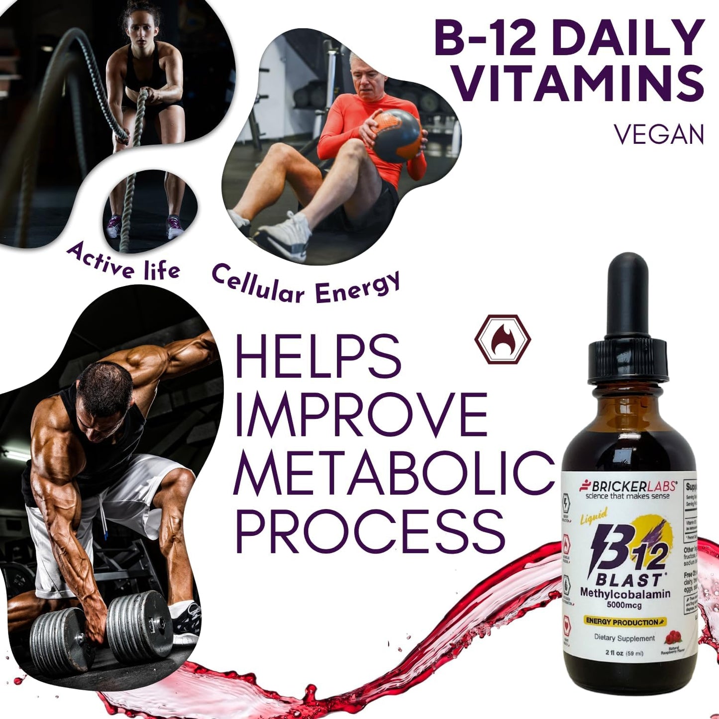 Bricker Labs B12 Blast Methylcobalamin 5000mcg Sublingual Liquid - Vegan B12 Energy Support - görsel 5