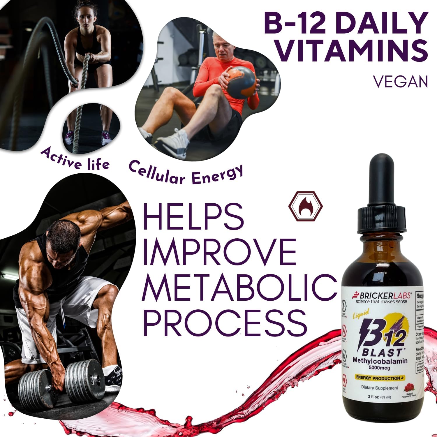 Bricker Labs B12 Blast Methylcobalamin 5000mcg Sublingual Liquid - Vegan B12 Energy Support - görsel 5