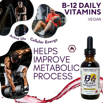 Bricker Labs B12 Blast Methylcobalamin 5000mcg Sublingual Liquid - Vegan B12 Energy Support