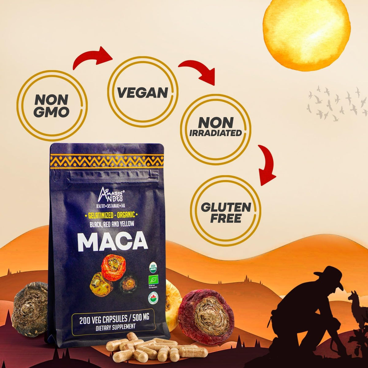 Premium Black, Red & Yellow Maca Capsules – – Powerful Antioxidant Support: Maca is naturally rich in – Image 3