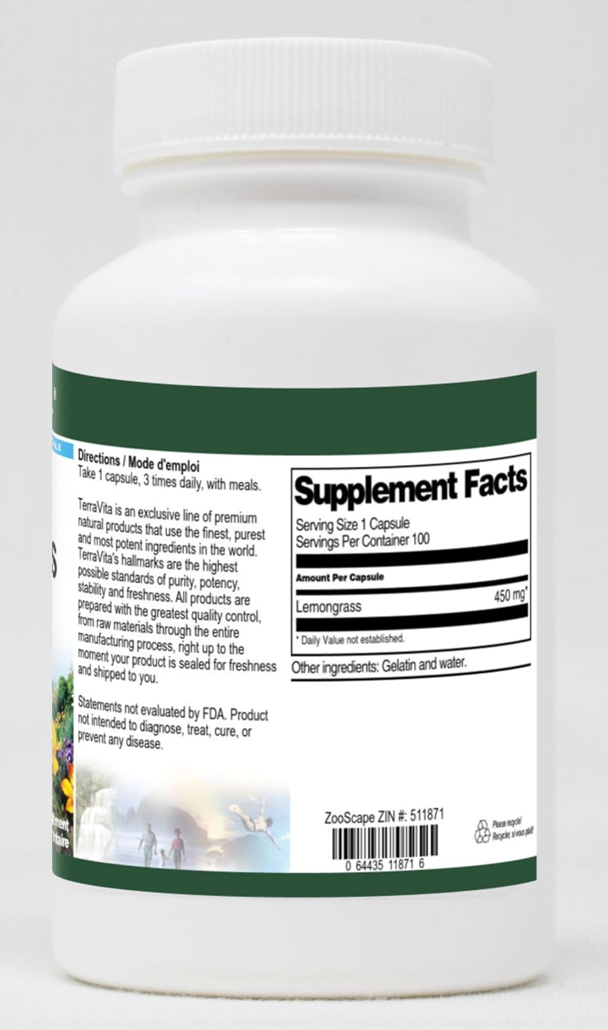 Terravita Lemongrass 450 mg Capsules - 3 Pack (300 Capsules) - görsel 2