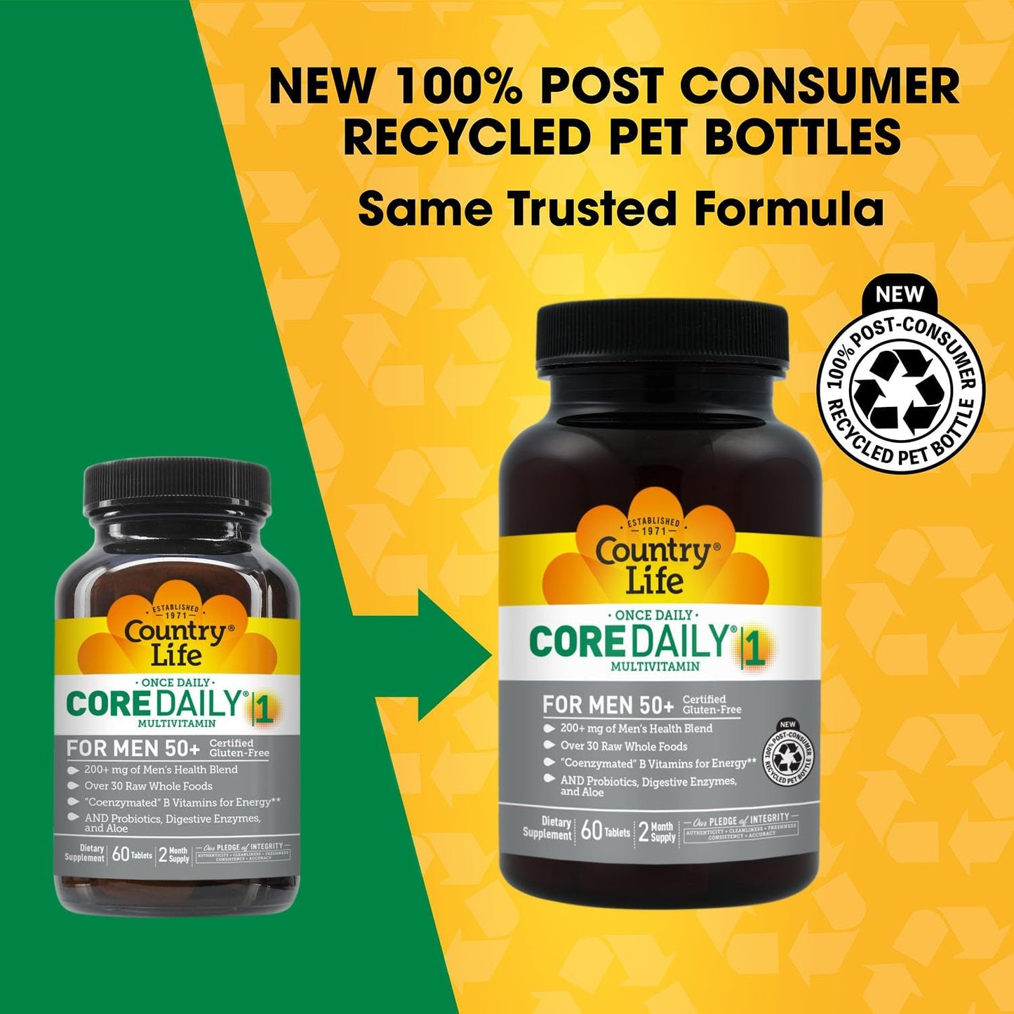 Country Life CORE Daily-1 Multivitamin for Men 50+ - Energy & Immune Support with Coenzymated B Vitamins, Probiotics & Enzymes, 60 Tablets - görsel 2