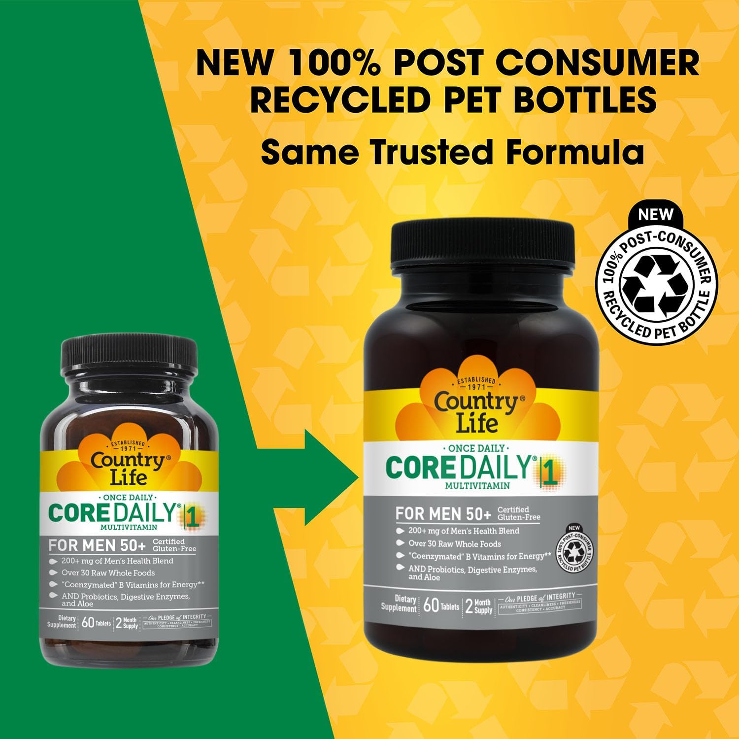 Country Life CORE Daily-1 Multivitamin for Men 50+ - Energy & Immune Support with Coenzymated B Vitamins, Probiotics & Enzymes, 60 Tablets - görsel 2