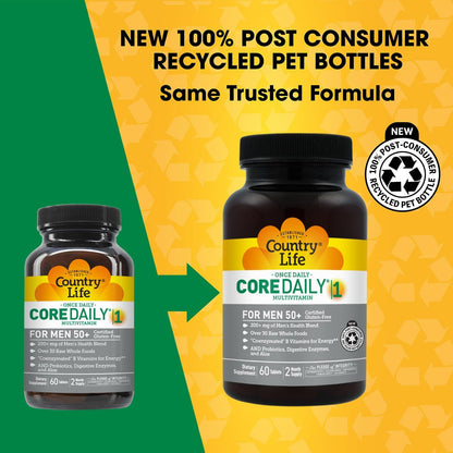 Country Life CORE Daily-1 Multivitamin for Men 50+ - Energy & Immune Support with Coenzymated B Vitamins, Probiotics & Enzymes, 60 Tablets