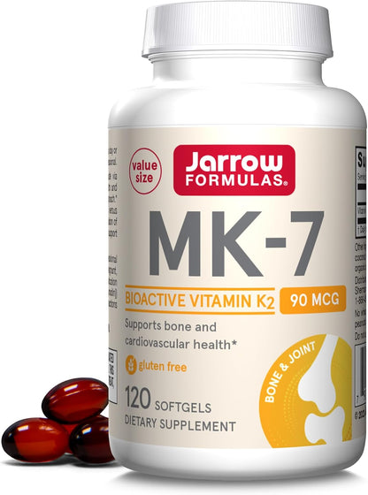 Jarrow Formulas MK-7 90mcg - Bioactive Vitamin K2 Supplement, 120 Softgels (12 Pack)