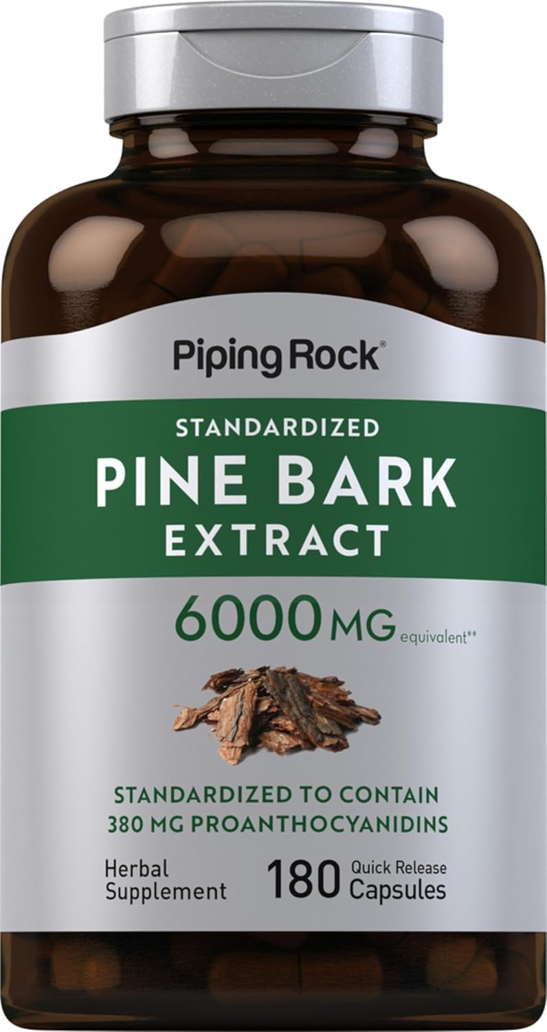 Piping Rock Pine Bark Extract Capsules | 180 Count | Standardised Herbal Supplement | Non-GM & Gluten free - görsel 1