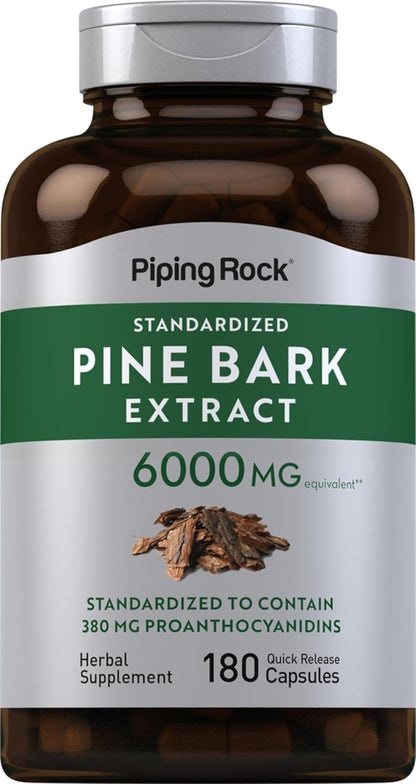 Piping Rock Pine Bark Extract Capsules | 180 Count | Standardised Herbal Supplement | Non-GM & Gluten free