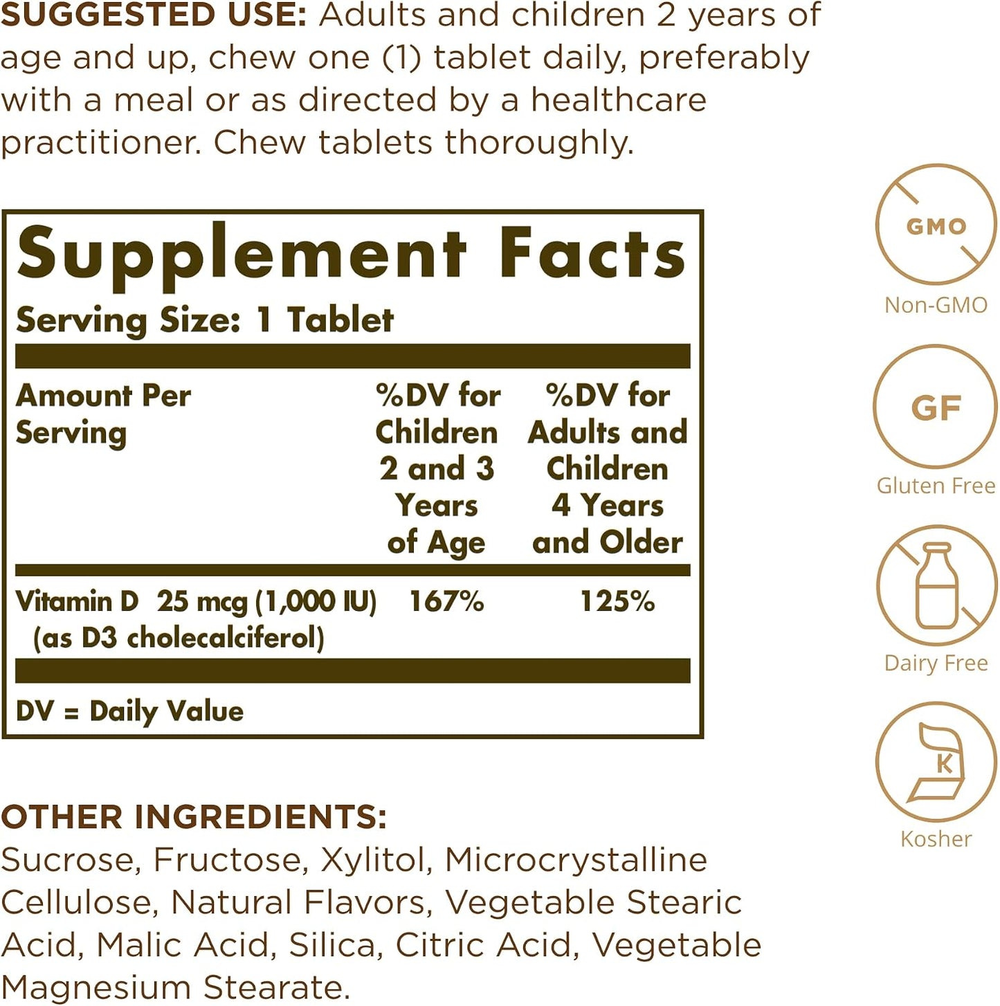 Solgar Vitamin D3 (Cholecalciferol) 25 mcg (1000 IU) Chewable Tablets, Natural Strawberry Banana – 100 Count - görsel 2
