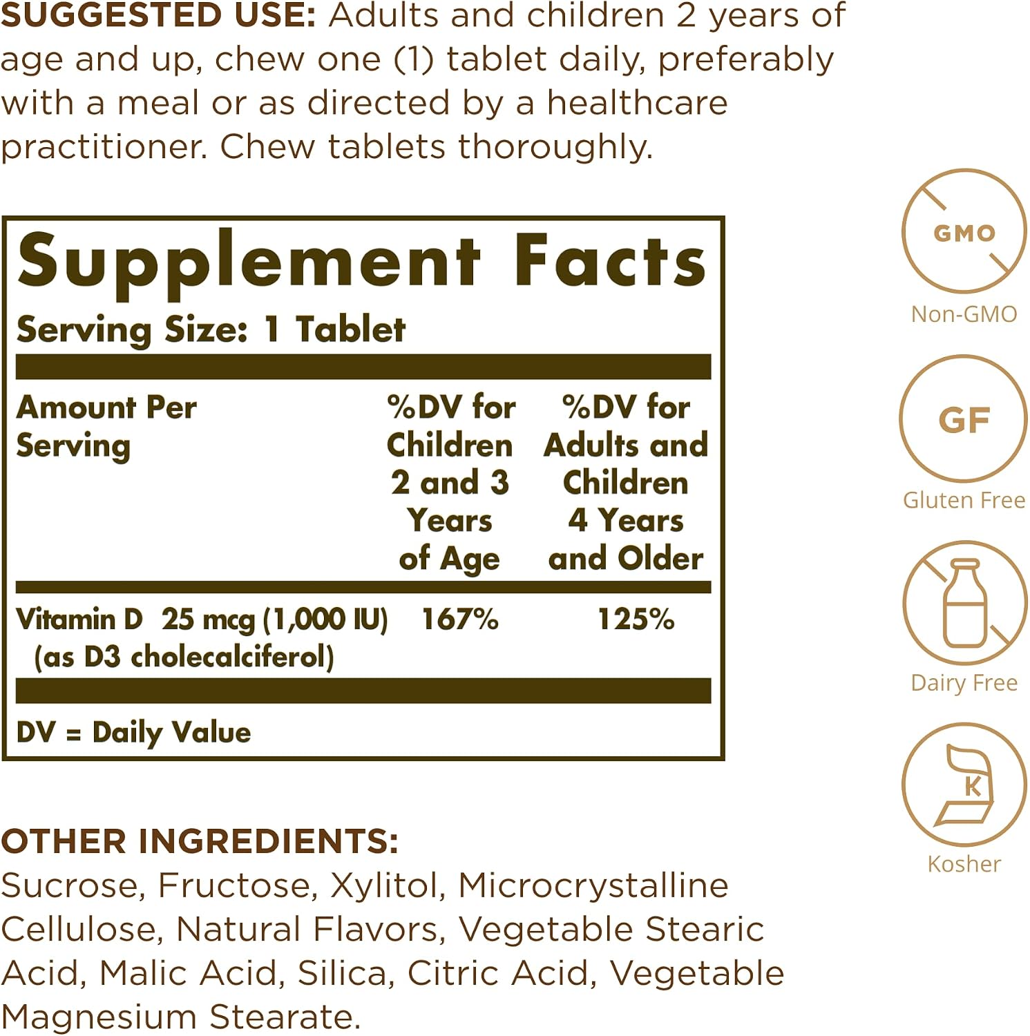 Solgar Vitamin D3 (Cholecalciferol) 25 mcg (1000 IU) Chewable Tablets, Natural Strawberry Banana – 100 Count - görsel 2