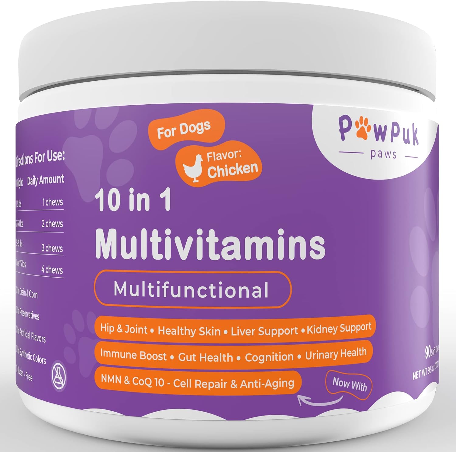 PawPuk Paws Multifunctional Dog Supplements - Silymarin, Glucosamine, MSM, Green Lipped Mussel, Salmon Oil, Probiotics, Co-Q10, NMN - Immune, Joint, Skin & Digestive Support - görsel 1