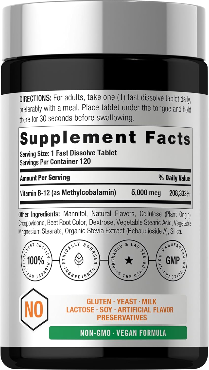 Horbäach Vitamin B12 5000 mcg Sublingual Tablets - Methylcobalamin - Natural Berry Flavour - 120 Count - görsel 2
