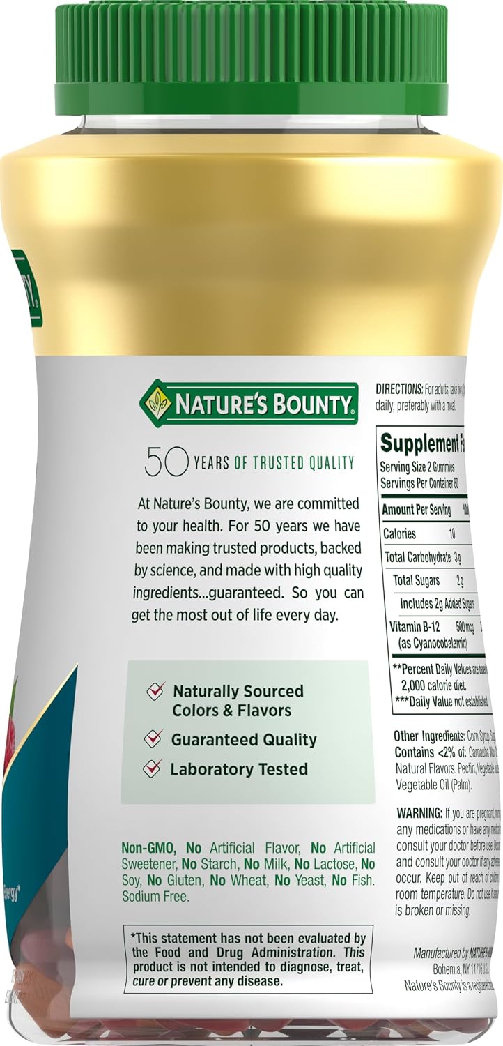 Nature's Bounty Vitamin B12 Gummies, Dietary – Delivery method : Gummies are perfect if you hate swallowing pills. – Image 8