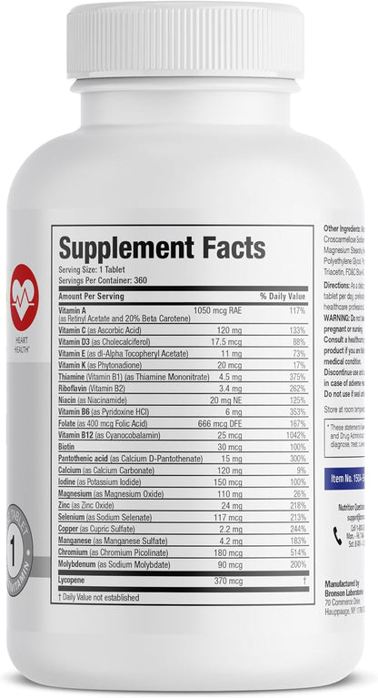 Bronson ONE Daily Men's 50+ Complete Multivitamin Multimineral, 360 Tablets