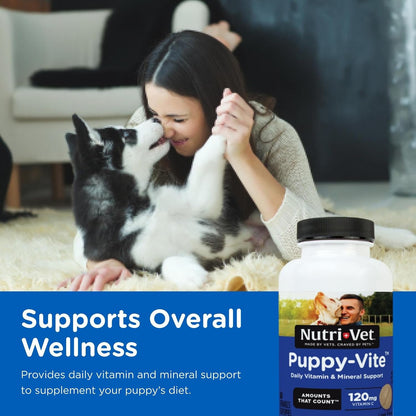 Nutri-Vet Puppy-Vite Chewables for Puppies - Daily Dog Multivitamin with Essential Nutrients, 60 Chewables